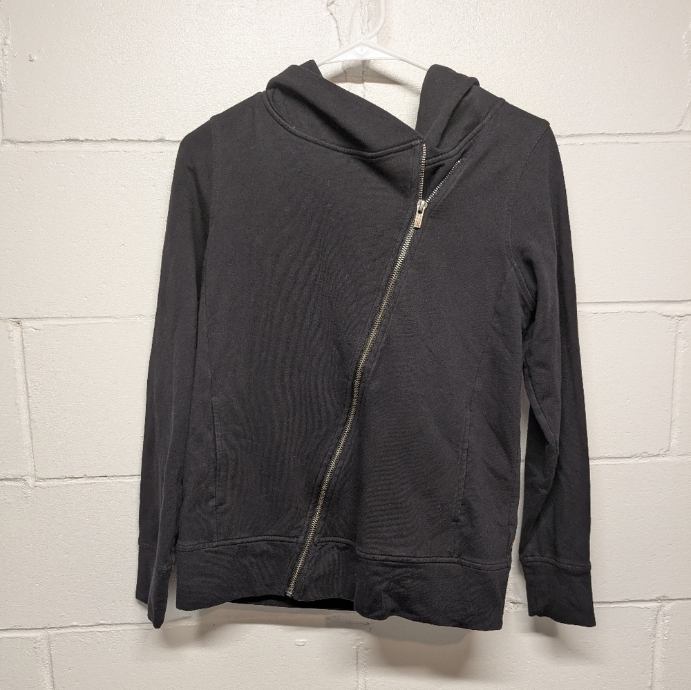 LUCY (small) Women's Black Asymmetrical Zip Hoodie Sweatshirt Full Zip